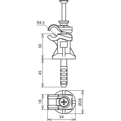 Wspornik DEHNfix do drutu 8 mm z kołkiem, wys. 30 mm, st/szary (250000)