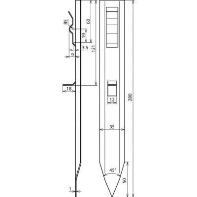 Śledź do płaskownika, prosty, dł. 280 mm, St/tZn (290002)