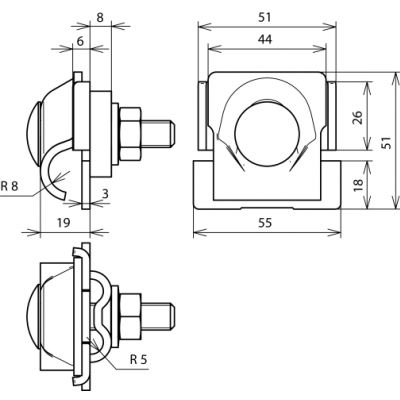 Zacisk FS do iglicy fi 16 mm i 2 drutów fi 8-10 mm, Al (380116)