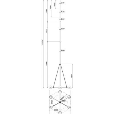 Iglica odgromowa fi 60/10 mm dł. 10 m, Al, ze statywem r 1200 mm, St/tZn, zestaw (105910)