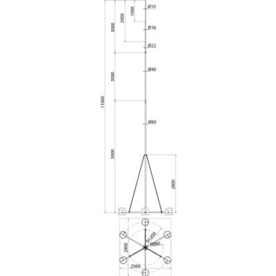 Iglica odgromowa fi 60/10 mm dł. 11 m, Al, ze statywem r 1200 mm, St/tZn (105911)