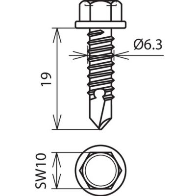 Śruba samogwintująca z łbem sześciokątnym SW 10, DIN 7504 6,3x19 mm, NIRO (528619)