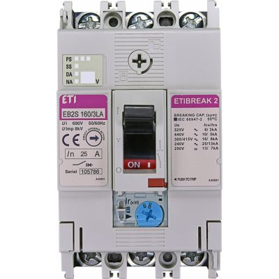 Wyłącznik mocy 3P 16kA wyzw. TM (regulacja termiczna) EB2S 160/3LA 25A 3P 004671879 ETI (004671879)