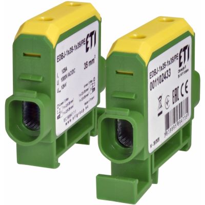 Zacisk 125A 1-torowy (1,5-35mm2 - 1,5-35mm2) do przewodów Al/Cu żółto-zielony EDBJ-1x35-1x35/PE 001102433 ETI (001102433)