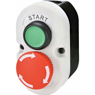 Kaseta szaro-czarna, START 1NO przycisk zielony, STOP 1NC przycisk grzybkowy czerwony odryglowywany przez obrót ESE2-V5 004771443 ETI (004771443)