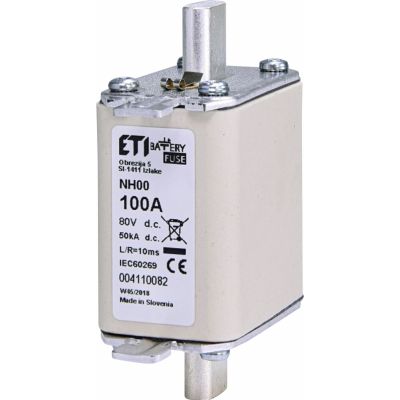 Wkładka topikowa NH do ochrony akumulatorów, magazynów energii DC NH00 gBat 100A 80V DC 004110082 ETI (004110082)