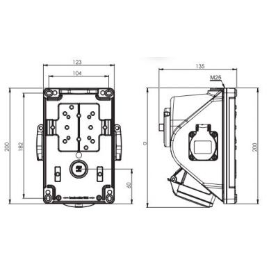 PCE GNIAZDO Z WYŁĄCZNIKIEM &quot; COMBO-POL&quot; 16A 400V 3P+Z+N, gniazda 2x230V, wył. 0-1 96061542W (96061542W)