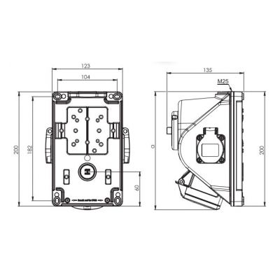 PCE GNIAZDO Z WYŁĄCZNIKIEM &quot; COMBO-POL&quot; 32A 400V 3P+Z, gniazda 2x230V, wył. L-O-P 960624421W (960624421W)