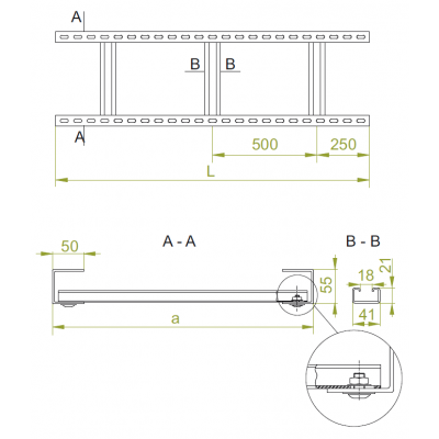 Drabinka kablowa 900x55mm Grubość 3,00 mm 6mb DM900H55/6 404790 BAKS (404790)