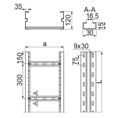 Drabinka kablowa 200x120mm Grubość 2,00 mm 3mb DSC200H120/3 430120 BAKS (430120)