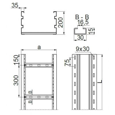 Drabinka kablowa 400x200mm Grubość 2,00 mm 6mb DSC400H200/6 433440 BAKS (433440)