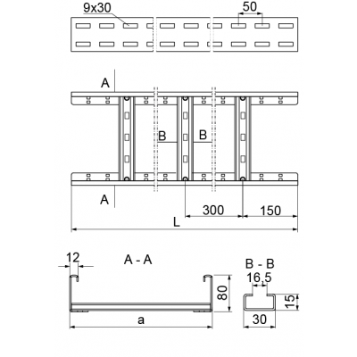 Drabinka kablowa 100x60mm Grubość 1,20 mm 3mb DUD100H60/3 N 466010 BAKS (466010)