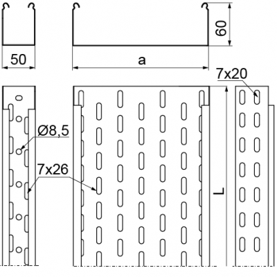 Korytko kablowe 400x60mm Grubość 1,20 mm 3mb KCD/KCOD400H60/3 160640 BAKS (160640)