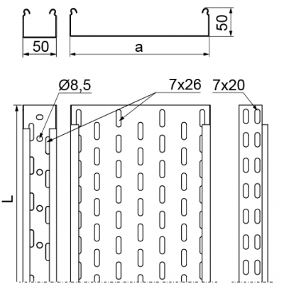 Korytko kablowe 100x50mm Grubość 1,00 mm 3mb KCJ100H50/3 N 151010 BAKS (151010)