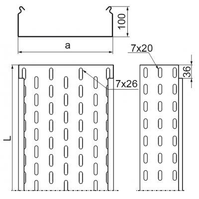 Korytko kablowe 500x100mm Grubość 1,00 mm 3mb KCJ500H100/3 N 110450 BAKS (110450)
