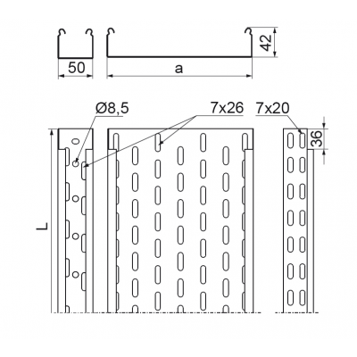 Korytko kablowe 200x42mm Grubość 0,70 mm 3mb KCL200H42/3 140820 BAKS (140820)