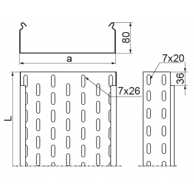 Korytko kablowe 300x80mm Grubość 0,70 mm 3mb KCL300H80/3 N 180230 BAKS (180230)