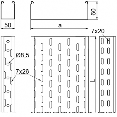 Korytko kablowe 200x60mm Grubość 1,50 mm 6mb KCP200H60/6 161421 BAKS (161421)
