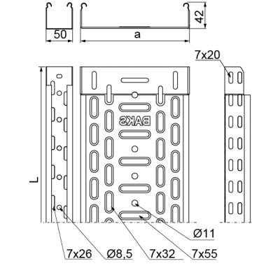 Korytko kablowe 100x42mm Grubość 1,00 mm 3mb KGJ100H42/3 140816 BAKS (140816)