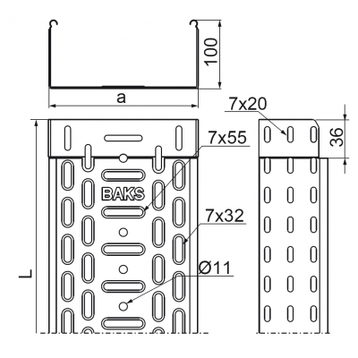 Korytko kablowe 200x100mm Grubość 1,00 mm 3mb KGJ200H100/3 111016 BAKS (111016)
