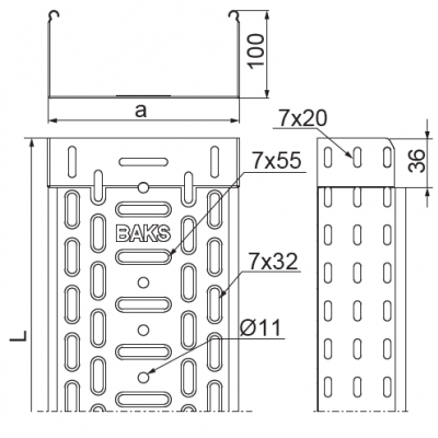 Korytko kablowe 300x110mm Grubość 0,70 mm 3mb KGL300H110/3 120130 BAKS (120130)
