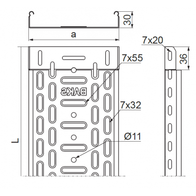 Korytko kablowe 50x30mm Grubość 0,70 mm 3mb KGL50H30/3 130405 BAKS (130405)