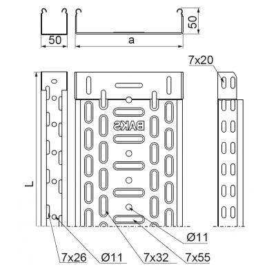 Korytko kablowe 100x50mm Grubość 0,50 mm 3mb KGR100H50/3 157710 BAKS (157710)