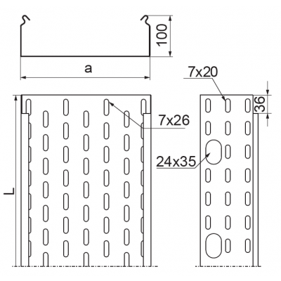 Korytko kablowe 100x100mm Grubość 1,00 mm 3mb KOJ100H100/3 N 111010 BAKS (111010)