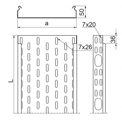 Korytko kablowe 100x50mm Grubość 1,00 mm 3mb KOJ100H50/3 N 151610 BAKS (151610)