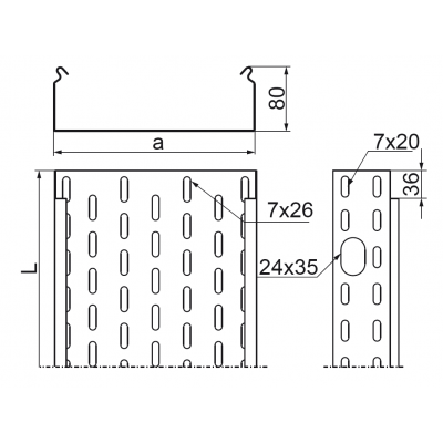Korytko kablowe 300x80mm Grubość 1,00 mm 3mb KOJ300H80/3 N 181030 BAKS (181030)