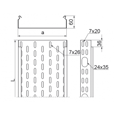 Korytko kablowe 400x60mm Grubość 1,00 mm 3mb KOJ400H60/3 N 161040 BAKS (161040)