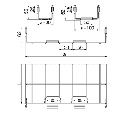 Korytko kablowe siatkowe 60x60mm 3mb KDS/KDSO60H60/3 970106 BAKS (970106)