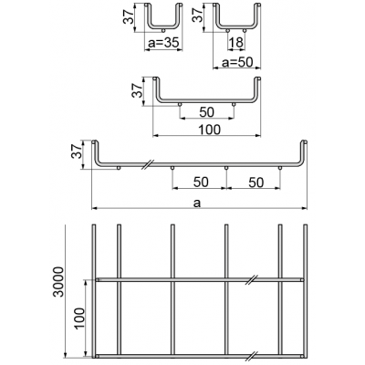 Korytko kablowe siatkowe zgrzewane z drutu galwanicznego 50x35mm 3mb KSG50H35/3 930215 BAKS (930215)