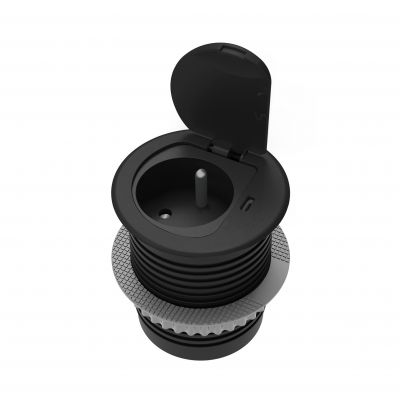 Gniazdo meblowe O6cm wpuszczane w blat z pokrywką, ładowarką USB i przewodem 1,9m, 1x2P+Z (French), (OR-GM-9040/B)