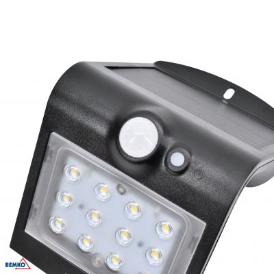 NAŚWIETLACZ LAMPA SOLARNA LED TRINGO 1,5W 220lm 4000K IP65 CZARNY Czujnik ruchu PIR BEMKO (C83-SOT-001BL-PIR)