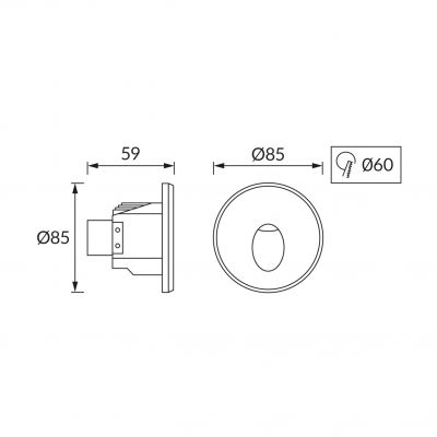 Oprawa schodowa oczko ścienne schodowe LED 1,6W 70lm barwa neutralna IP54 03904 03904 IDEUS (03904)