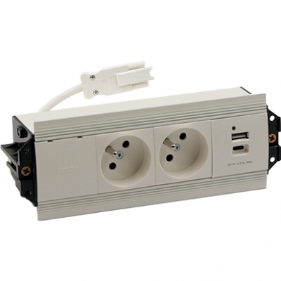 SIMON 480 TS48-530E20B00-44 Indesk 2 gn. typ E + ładowarka USB typ A+C; złącze 10 cm przewód; czarny 48530E20B000000-44 KONTAKT (48530E20B000000-44)