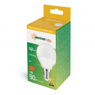 Żarówka LED KULKA E14 1W 90lm 4000K neutralny  WOJ+14446 Spectrum Led (WOJ+14446)