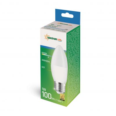 Żarówka LED ŚWIECOWA E27 230V 1W 100lm 6000K zimna biel  WOJ+14456 Spectrum Led (WOJ+14456)