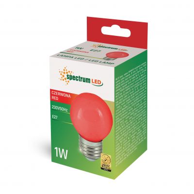 Żarówka LED KULKA E27 1W czerwona  WOJ+11795 Spectrum Led (WOJ+11795)