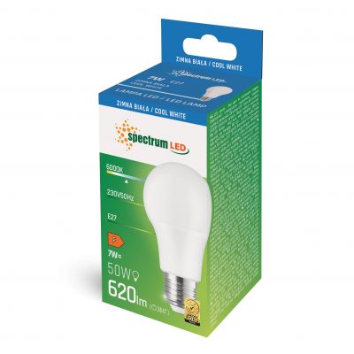 Żarówka LED GLS E27 7W 620lm 6000K zimna biel WOJ+13899 Spectrum Led (WOJ+13899)