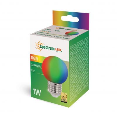 LED KULKA E-27 230V 1W RGB PCV  WOJ+13105 Spectrum Led (WOJ+13105)