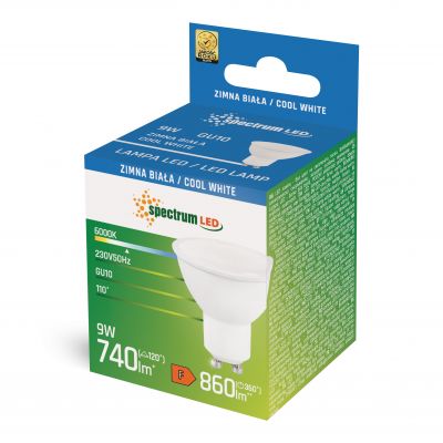 LED GU10 230V 9W SMD CW z MLECZNĄ SZYBKĄ biała  WOJ+13257_9W Spectrum Led (WOJ+13257_9W)