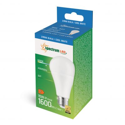 Żarówka LED E27 15W 1600lm 6000K zimna biel  WOJ+14263 Spectrum Led (WOJ+14263)