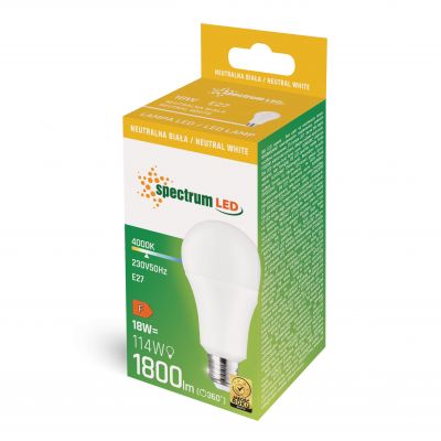 Żarówka LED GLS E27 230V 18W neutralna biel A70  WOJ+14249_A70 Spectrum Led (WOJ+14249_A70)