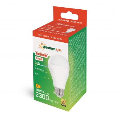 Żarówka LED E27 20W 2300lm 3000K ciepła biel  WOJ+14488 Spectrum Led (WOJ+14488)