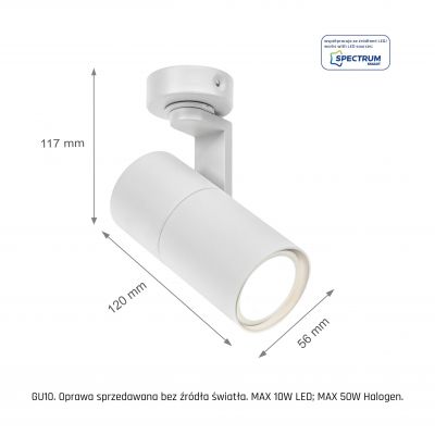 Oprawa Madara Mini II GU10 baza GU10 250V IP20 56x120x117mm biały  SLIP003014 Spectrum Led (SLIP003014)