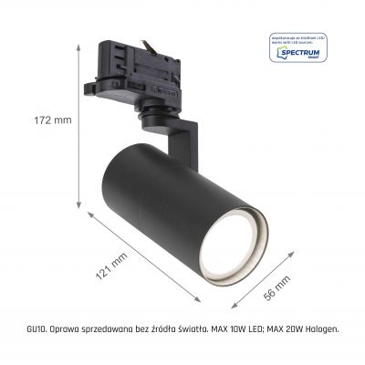 Oprawa na szynoprzewód SPS 2 Madara Mini II GU10 3F 250V IP20 56,5x121x172mm czarny  SLIP003007 Spectrum Led (SLIP003007)