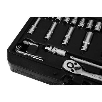 Zestaw klucze nasadowe 55 elementów grzechotka 1/4" walizka NEO TOOLS GTX (10-201)