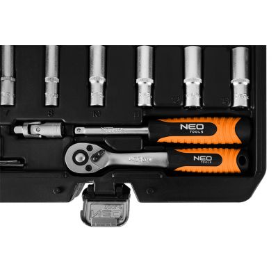 Zestaw klucze nasadowe 55 elementów grzechotka 1/4" walizka NEO TOOLS GTX (10-201)